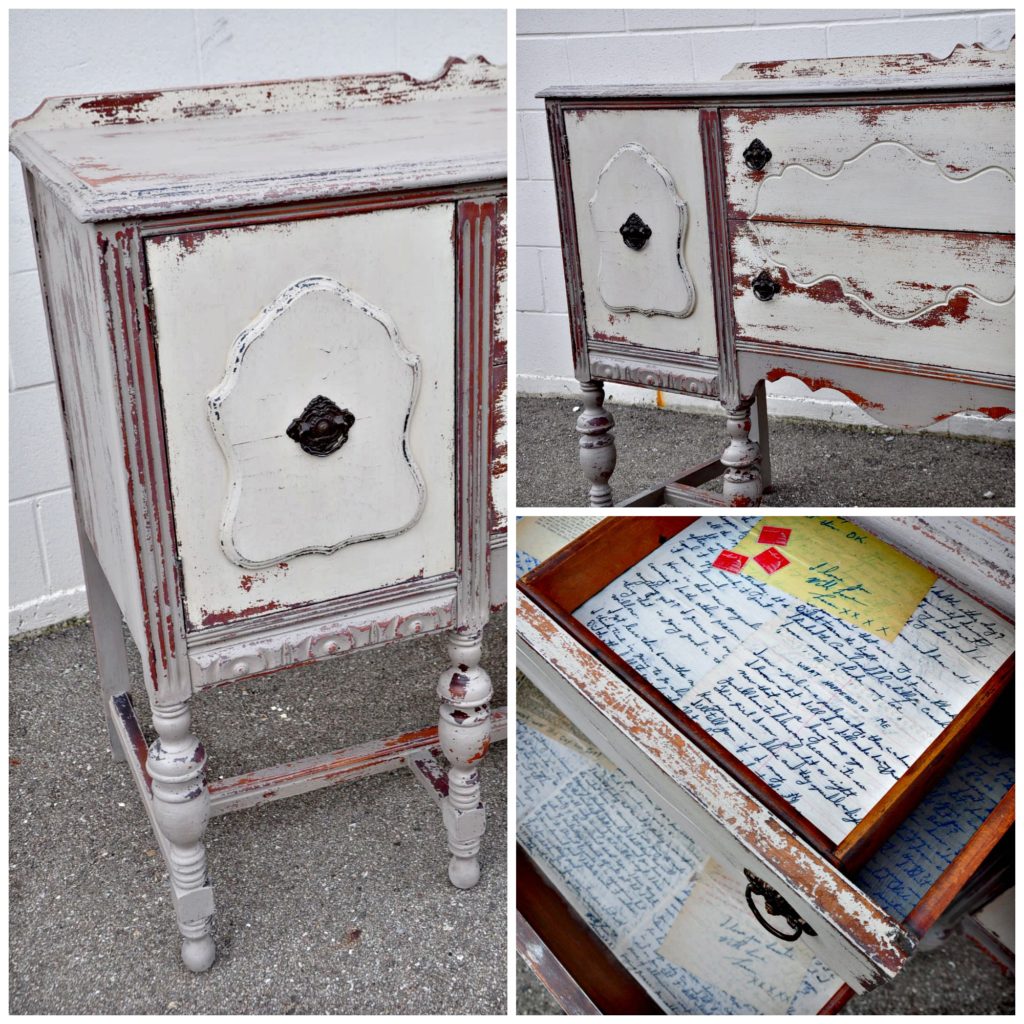 Buffet decoupaged with love letters