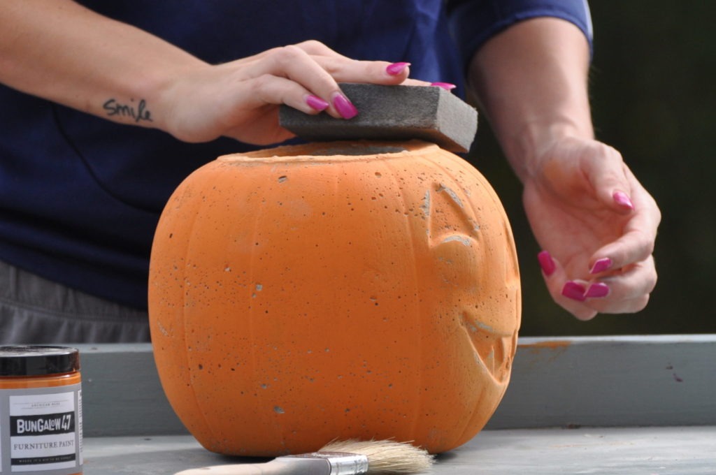 Painting cement pumpkins using Bungalow 47 paint