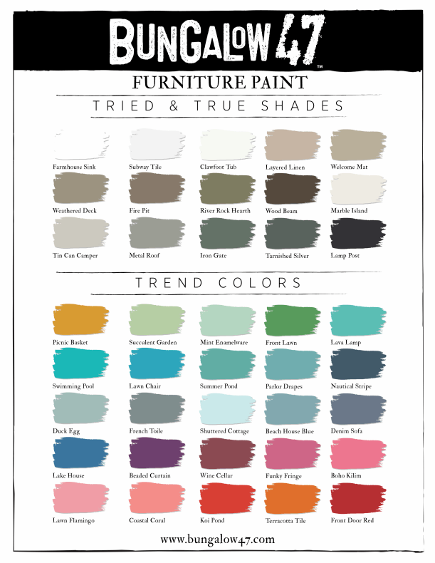 Download Bungalow 47™ Furniture Paint Color Chart | Bungalow 47
