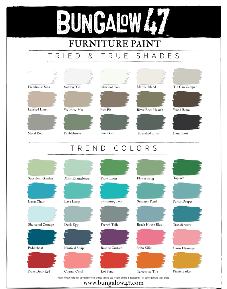 bungalow 47 furniture paint color chart