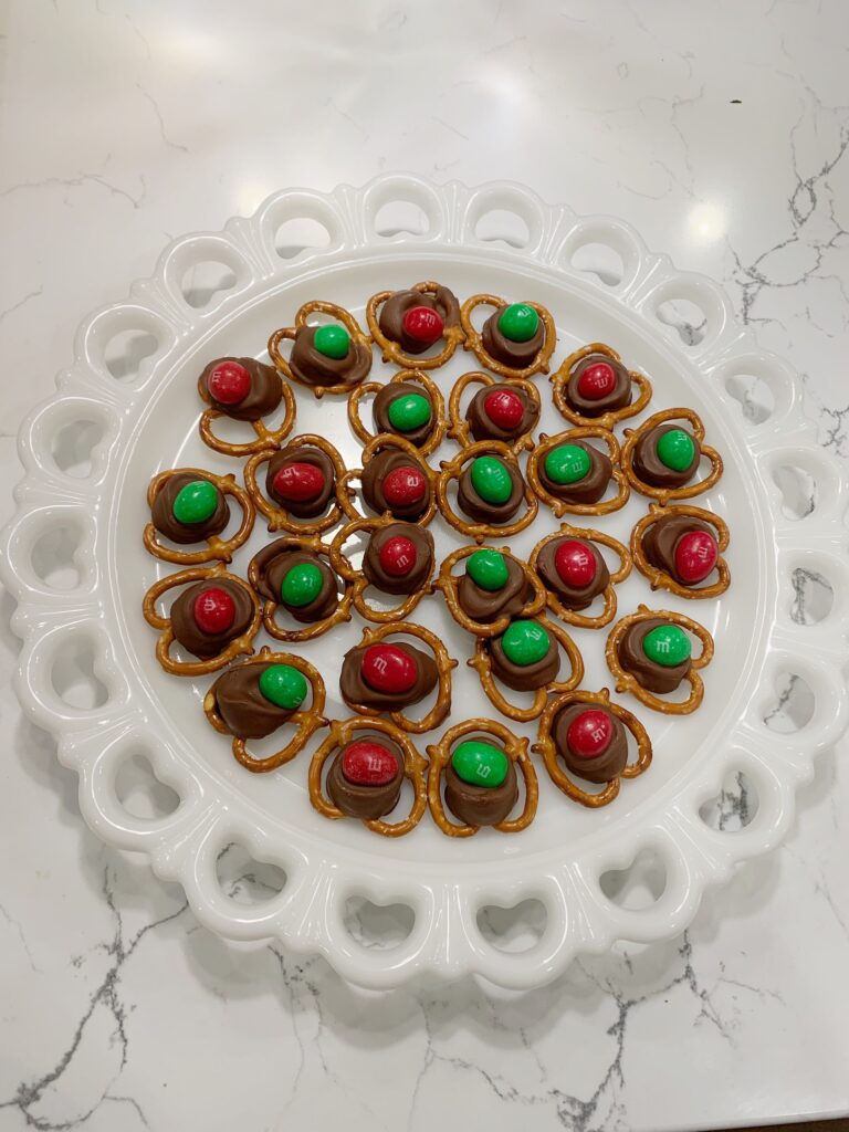 Christmas cookie alternative on milk glass platter
