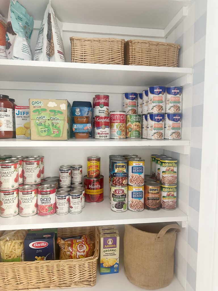 pantry organization with bins and baskets