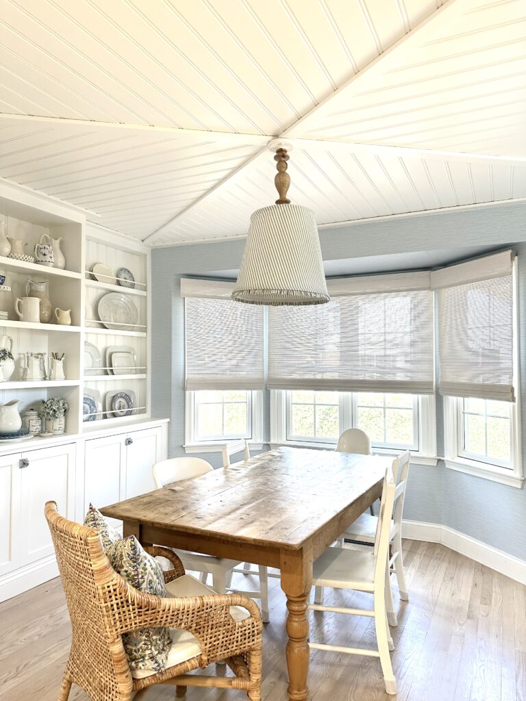 beadboard ceiling adds charm to a kitchen nook