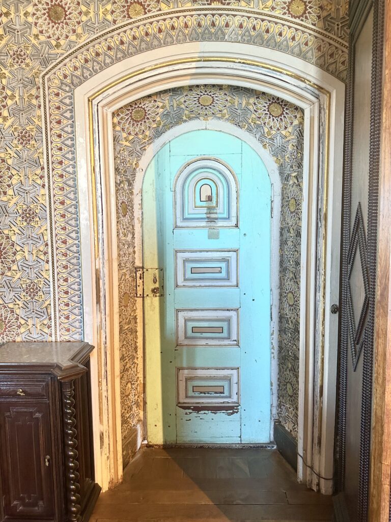 door and detail in a castle dining room 