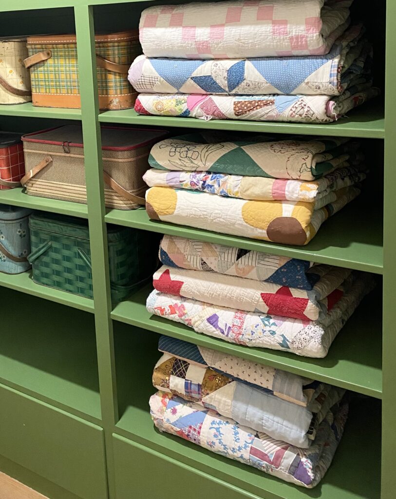 stacked quilts display