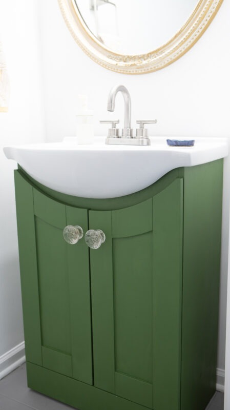 painted green bathroom vanity for a tiny bathroom
