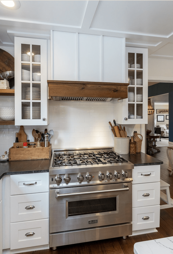 Kitchen range hood with reclaimed barn wood