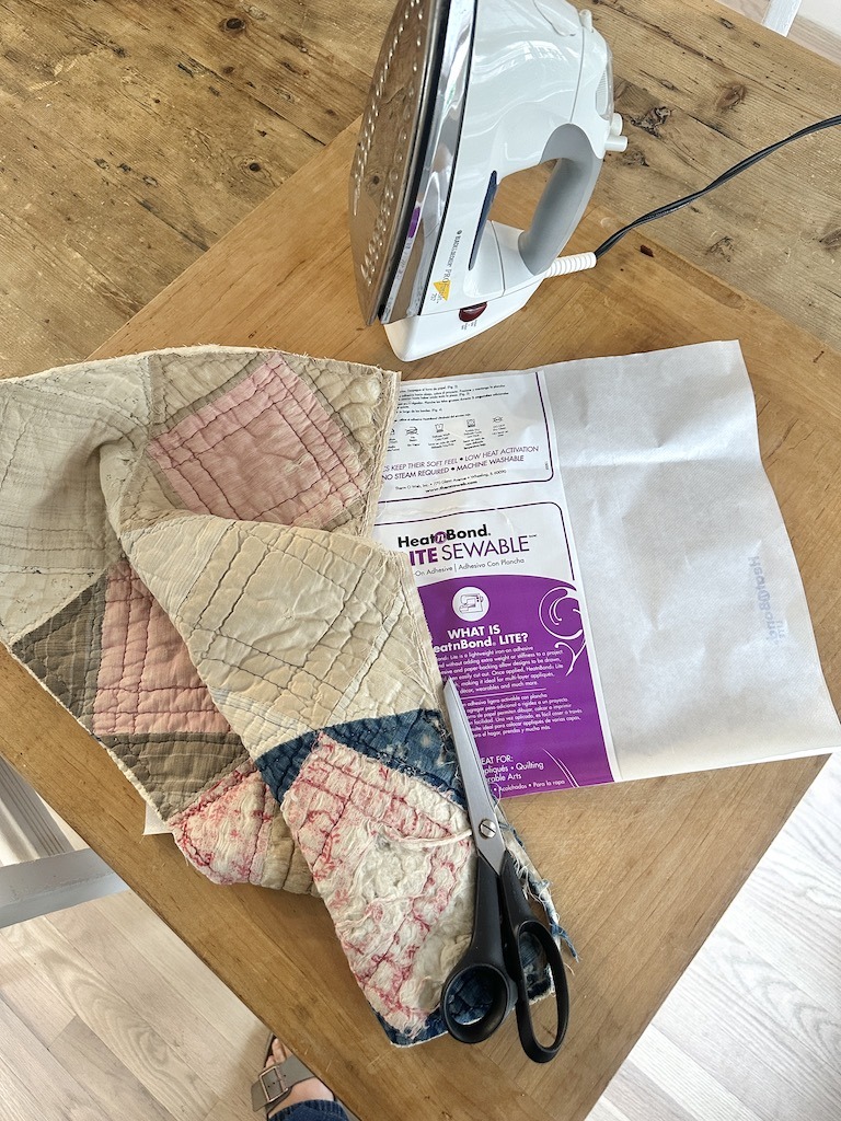 heat and bond with worn quilt scrap craft
