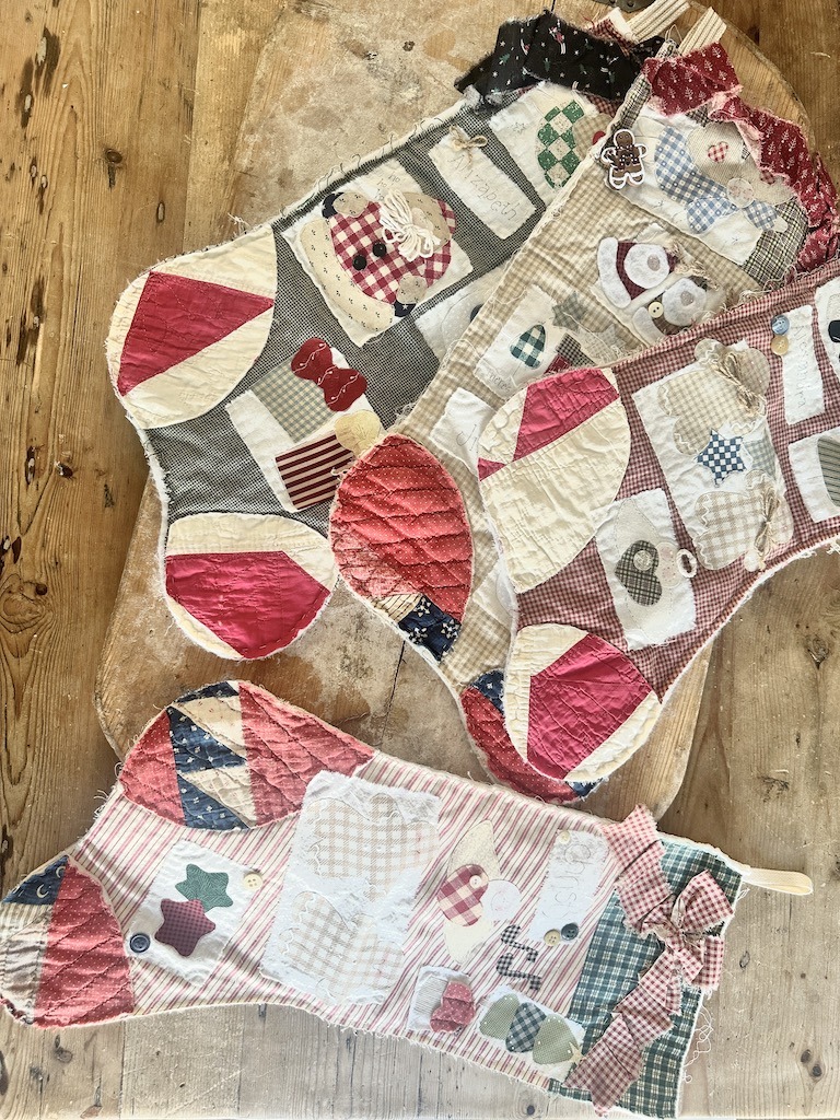 more Christmas stockings from vintage quilts