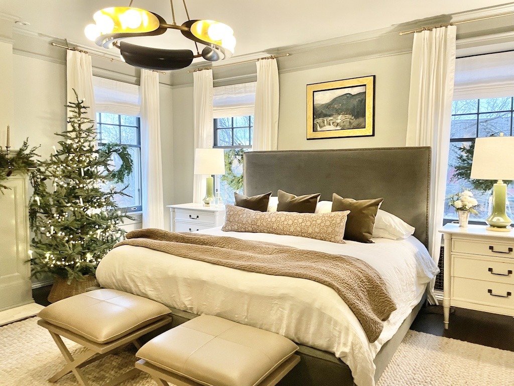 primary bedroom Christmas decor jean stiffer holiday Madison house tour