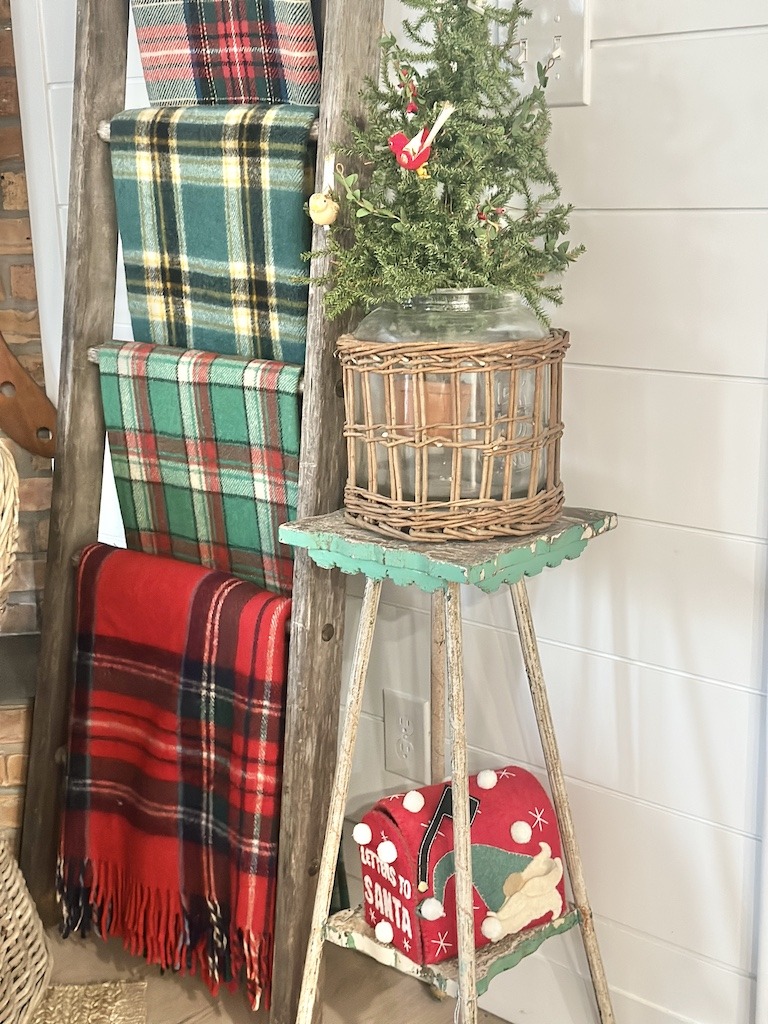 vintage wool plaid blankets Christmas decorating