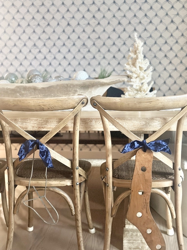 dining chair blue ribbon vintage sock stretcher