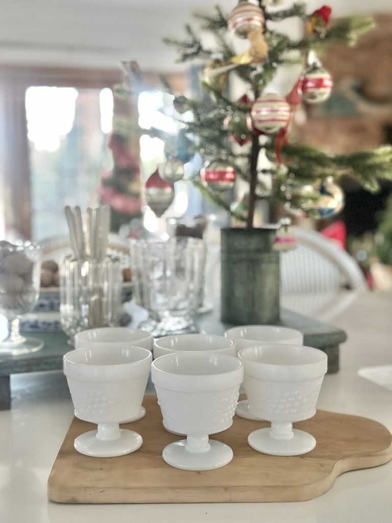 vintage milk glass dessert glasses for entertaining at holidays and christmas