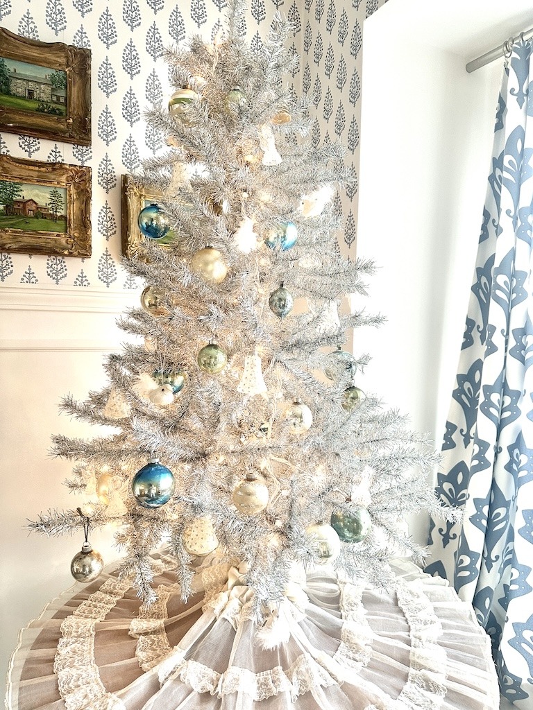 Blue and White Christmas Decor Ideas and a Silver Tree