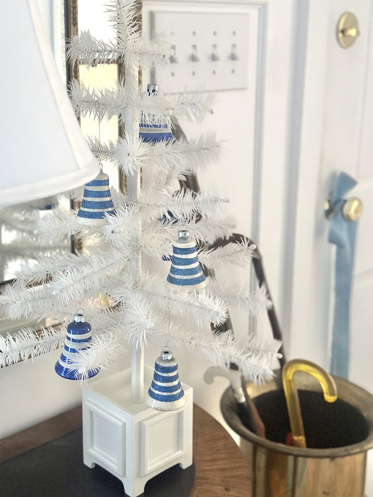 blue and white vintage Christmas ornaments