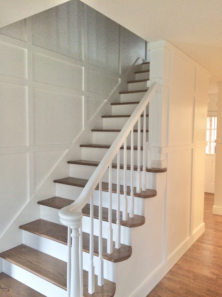 DIY Batten and Board Wall in entry and stairway