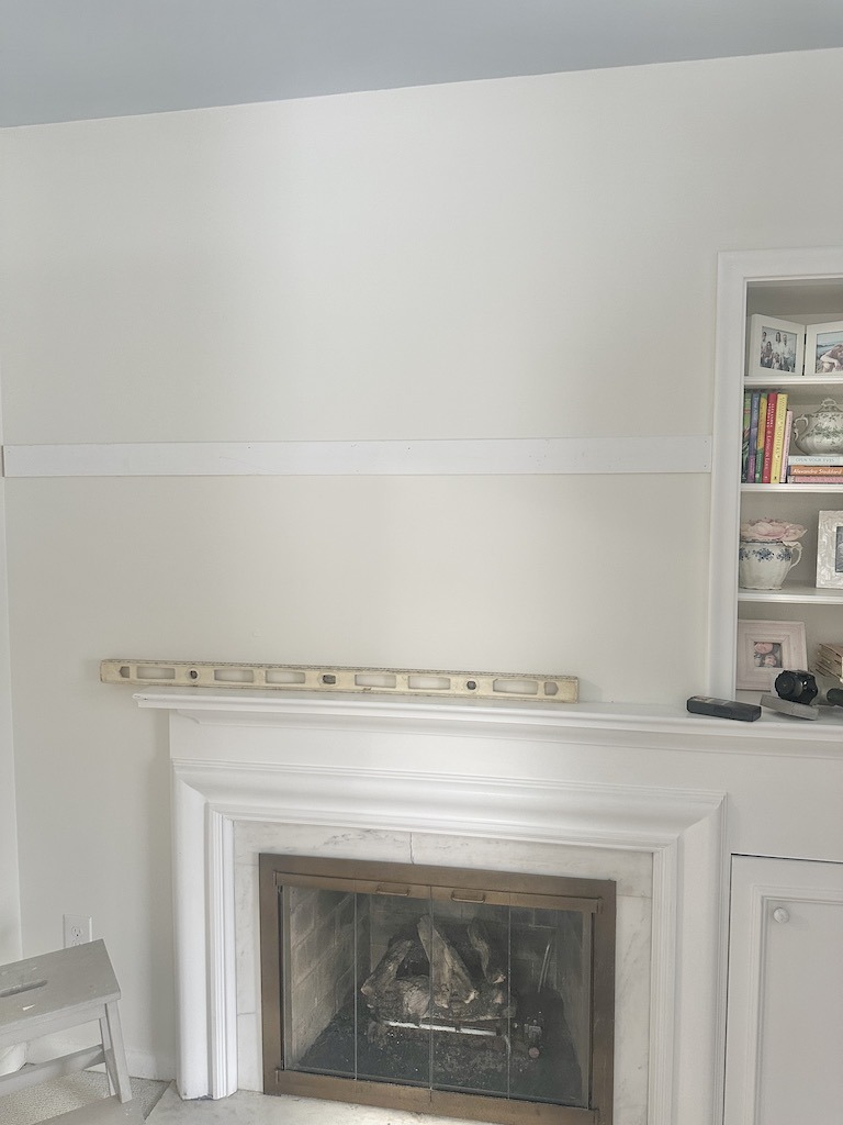 DIY Batten and Board Wall first horizontal line