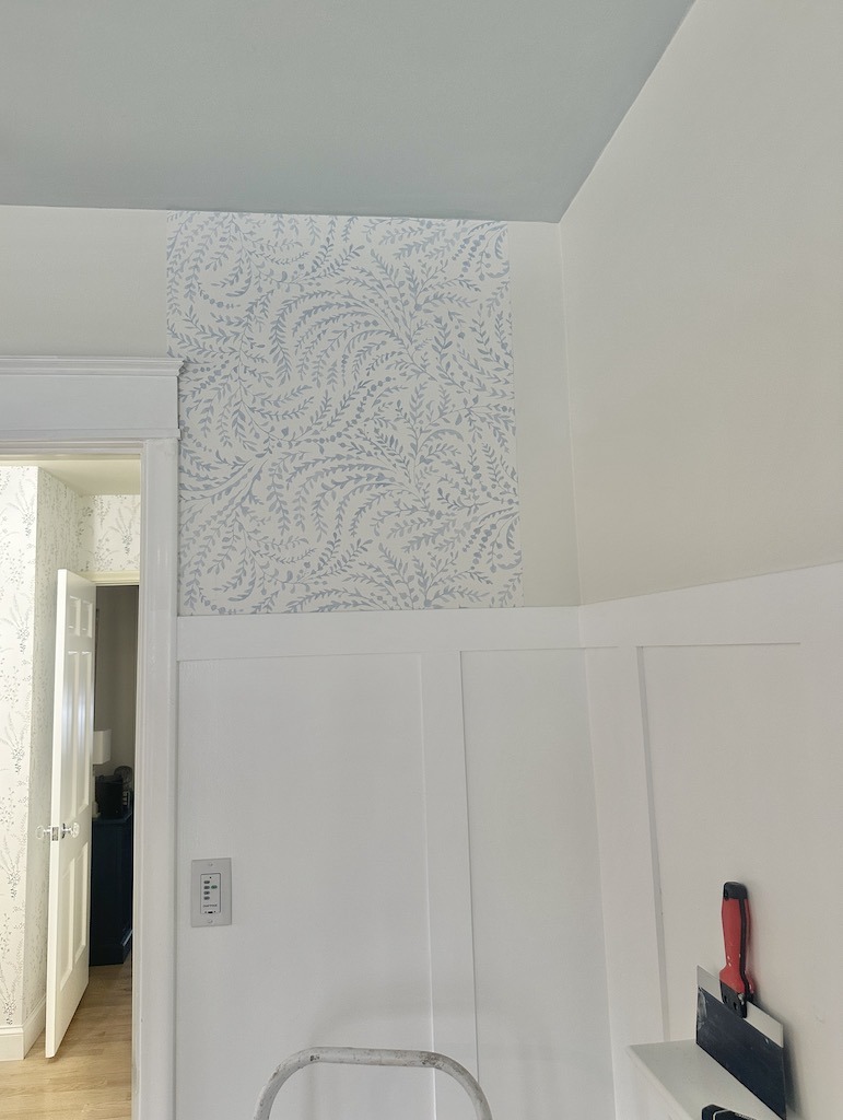 DIY Batten and Board Wall with wallpaper