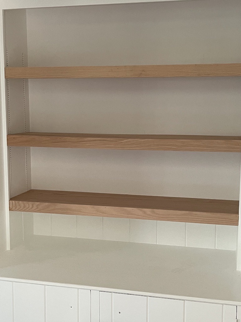 how to make old built-ins and shelves look more modern oak edging