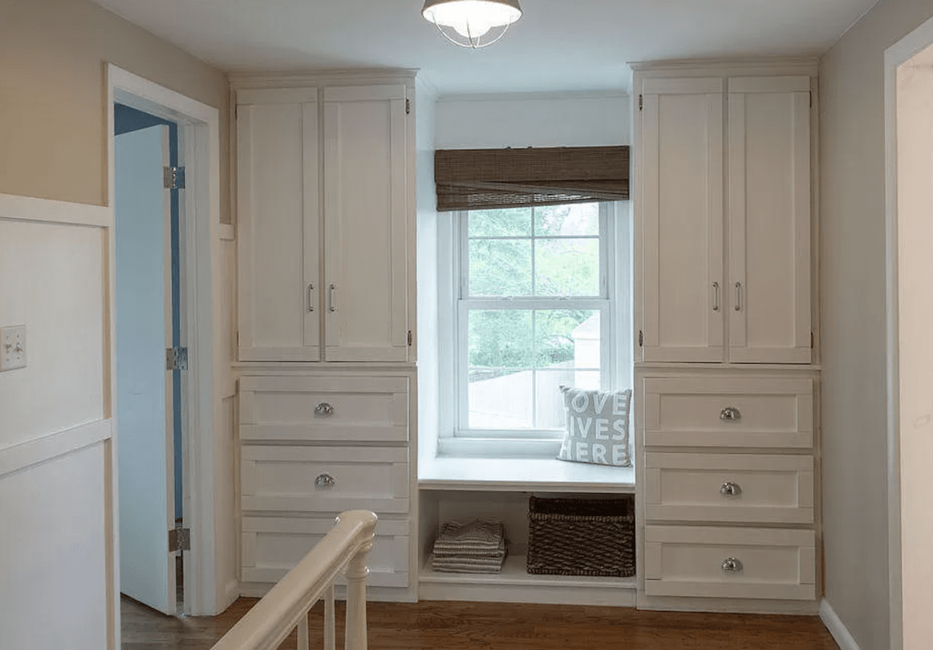 how to make old built-ins and shelves look more modern window seat