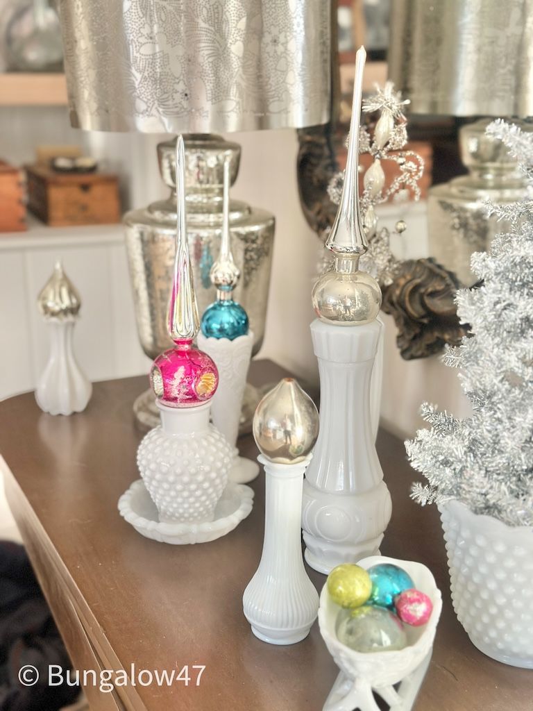 milk glass vases and ornaments