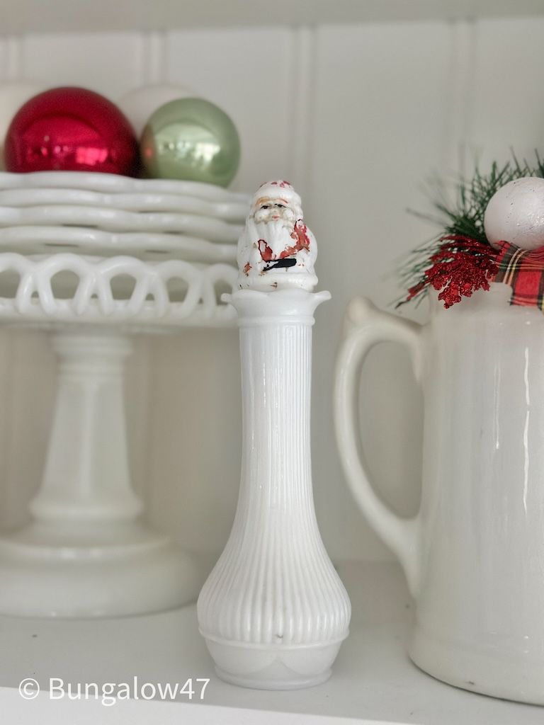 Christmas balls and milk glass