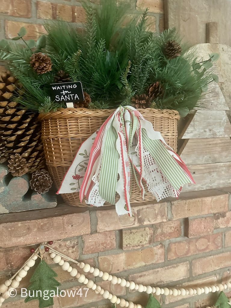 wicker basket with Christmas greens