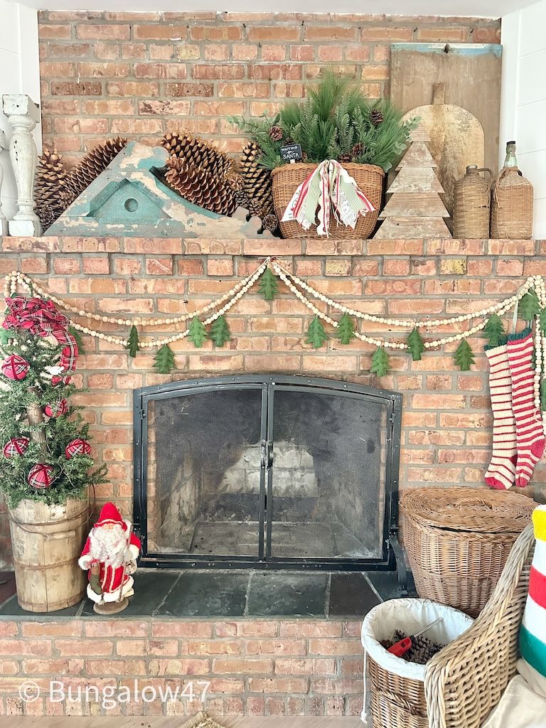 fireplace decorated for Christmas