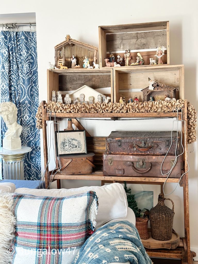 wood crates displaying nativity sets